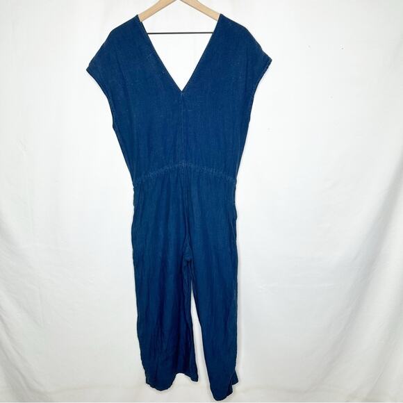 CLOTH & STONE Linen Wide Leg Cropped Jumpsuit Navy in Small - Picture 6 of 6